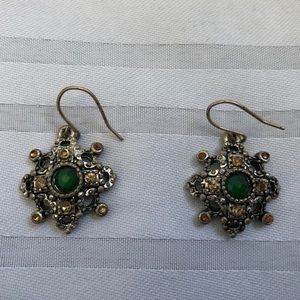 Teal, amber, & silver earrings